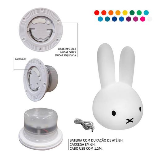 Luminária Cabeça Coelho RGB Sem Fio Bunny Miffy