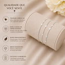 Pulseira Feminina Tripla Coração Folheada Prata 925 Delicada Semijoia 22cm