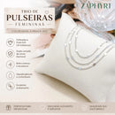 Pulseira Feminina Tripla Coração Folheada Prata 925 Delicada Semijoia 22cm
